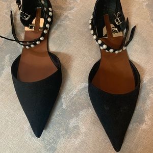 Zara pointy toe flat with double pearl buckle